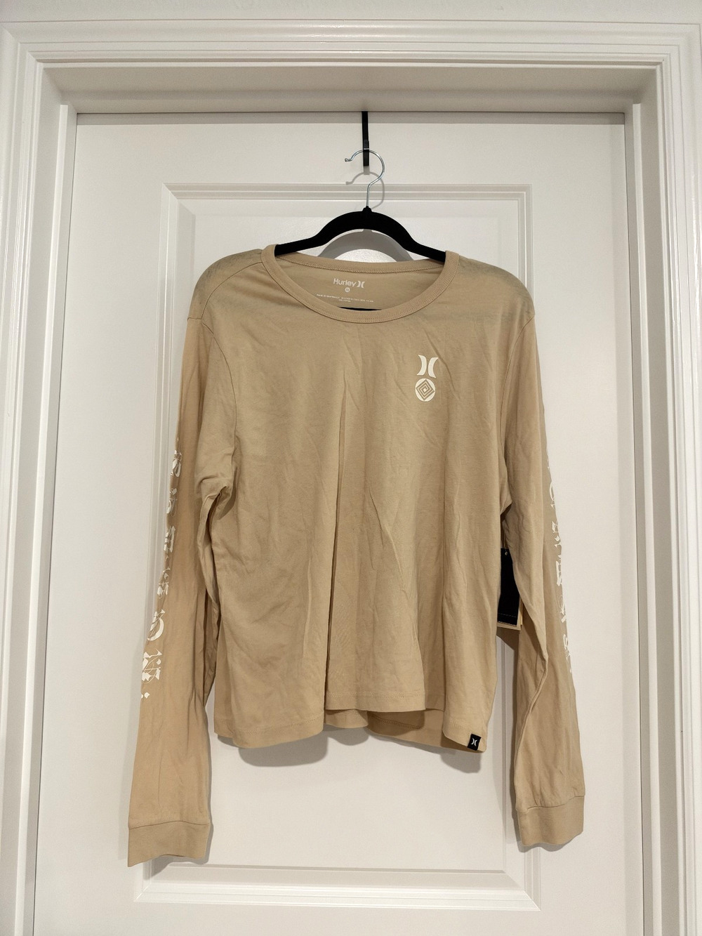 Hurley x Cryptik Y2K Womens Size XL Tan White Long Sleeve Graphic T-Shirt NWT